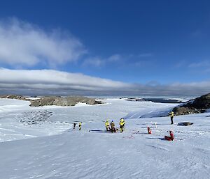 Expeditioners undertaking search and rescue training on the Mitchell Peninsula