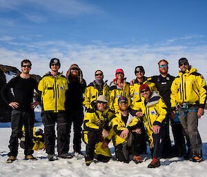 A group photograph on the ice