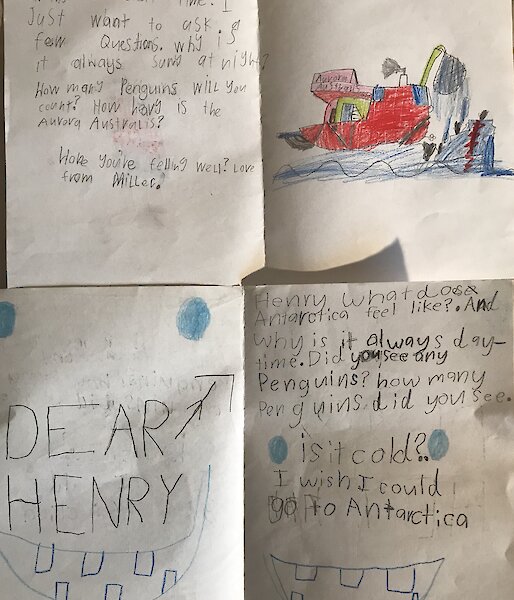 A collection of greeting cards posted from a class of school kids