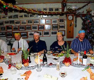 expeditioners at christmas dinner table