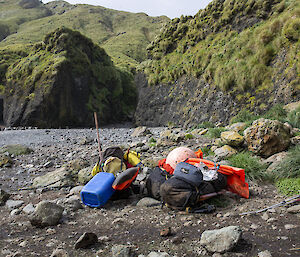 Marine debris packed together on the beach