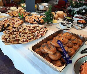 Platters of food on a table