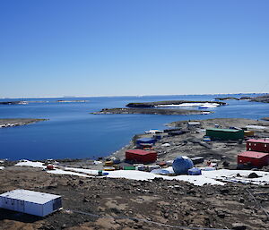 Mawson Station from the turbine (drone shot).