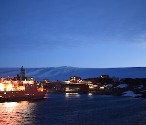 Ship at nightfall in the harbour