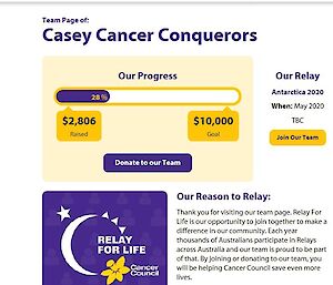 A snapshot of the ‘Casey Cancer Conquerors’ Cancer Council’s Donation portal