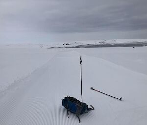 The corugated groomed surface of the Casey ski loop