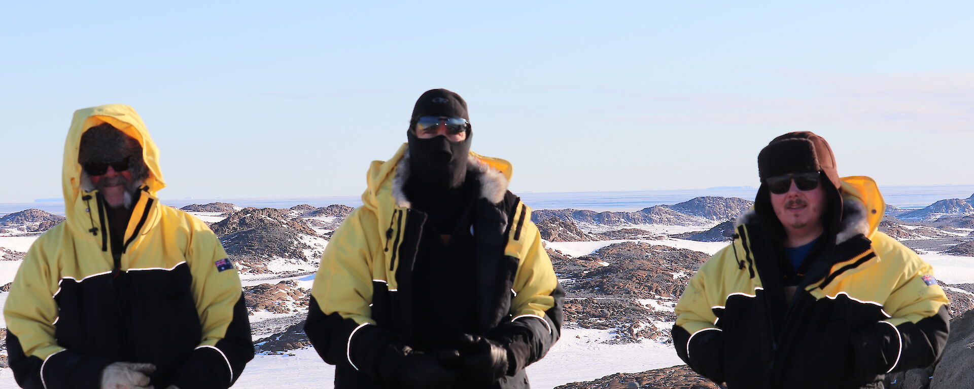 Three expeditioners at the Browning Peninsula