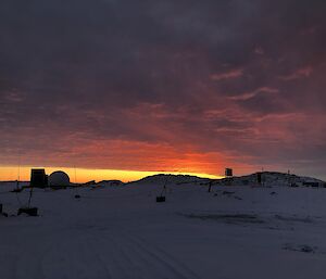 Sunset over station buildings