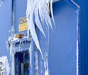 Curved icicles that formed during a blizzard