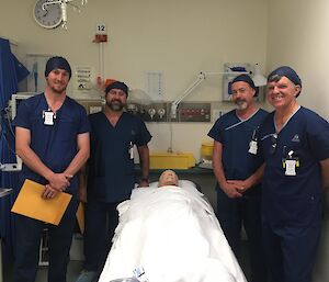 Four expeditioners in theatre for surgical assistant training