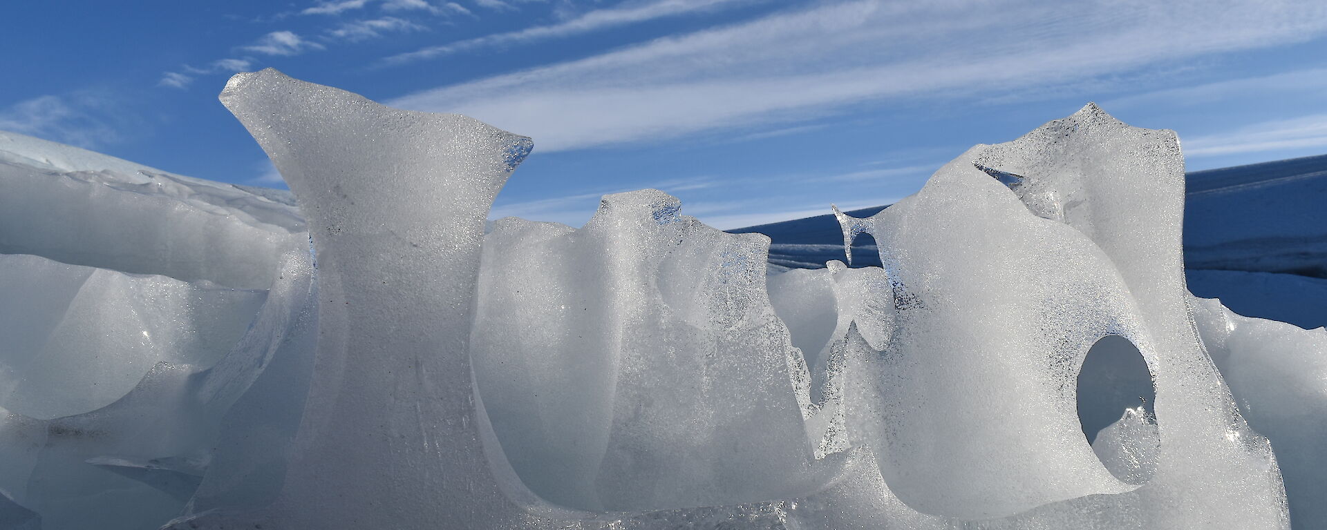 Ice formations at patterned lake