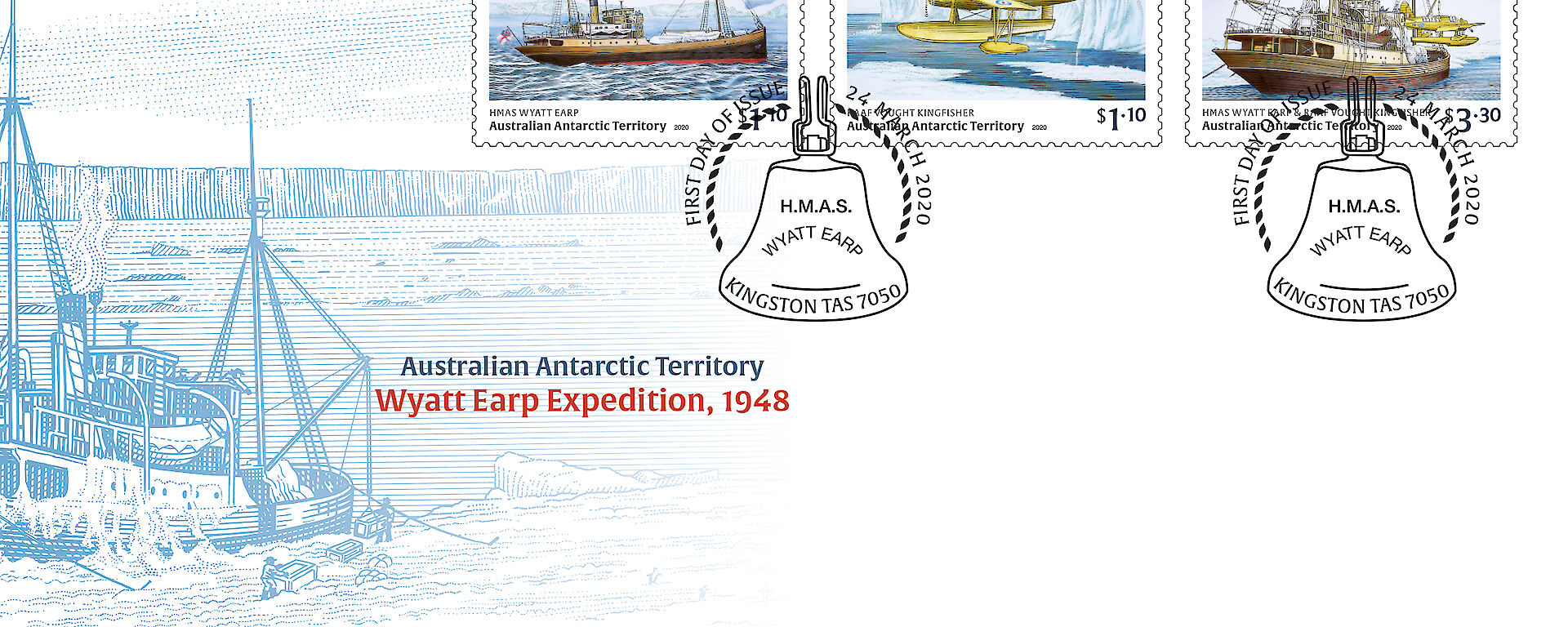 The 1948 Wyatt Earp Expedition First Day Cover, including the postal mark of the Wyatt Earp bell.