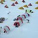 Rows of tents at an ice core drill camp in Antarctica.