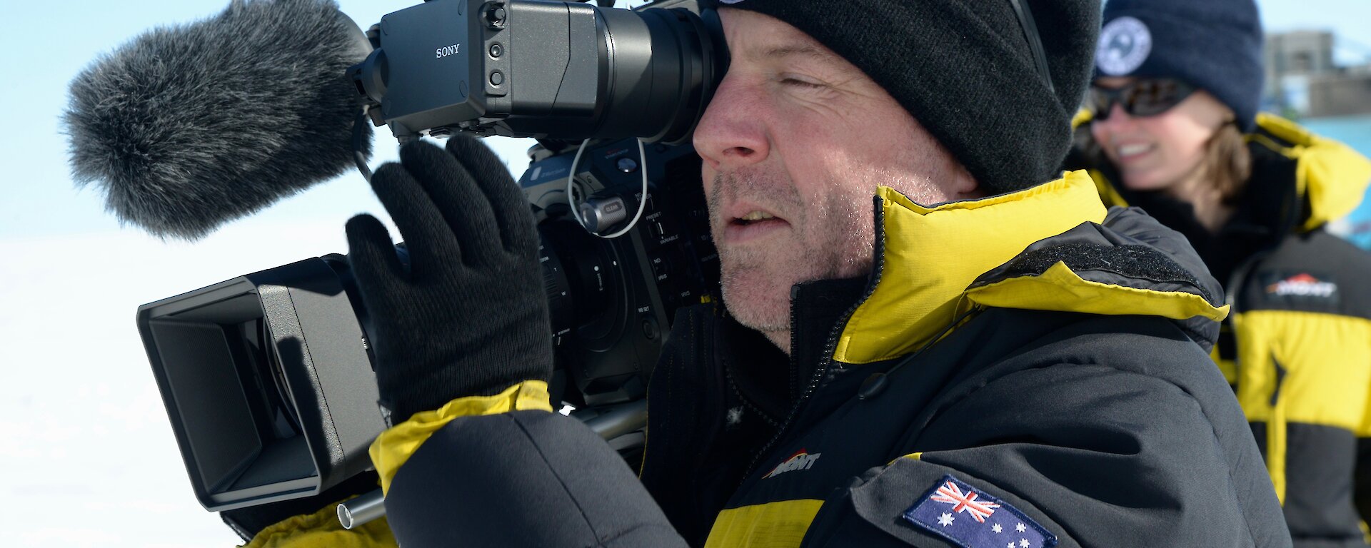 Simon Payne filming in Antarctica.