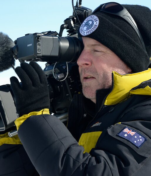 Simon Payne filming in Antarctica.