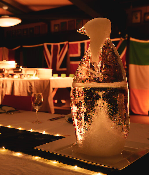 Penguin carved out of ice.