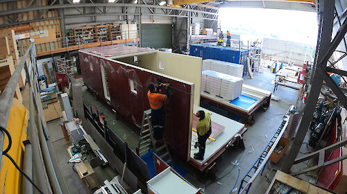 workshop with mobile vans under construction