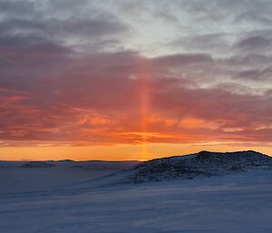 A solar pillar at sunset, 2.30pm in June