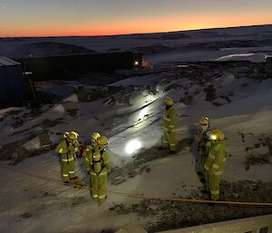 The Casey fire team are put through their paces in an early morning winter training scenario