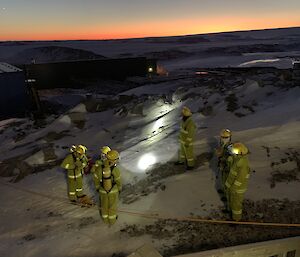 The Casey fire team are put through their paces in an early morning winter training scenario