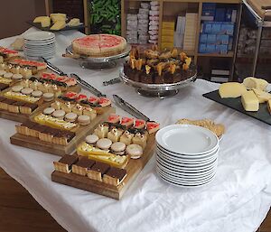 A selection of fine desserts and cheeses laid on for a formal dinner