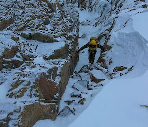 A snow filled gorge