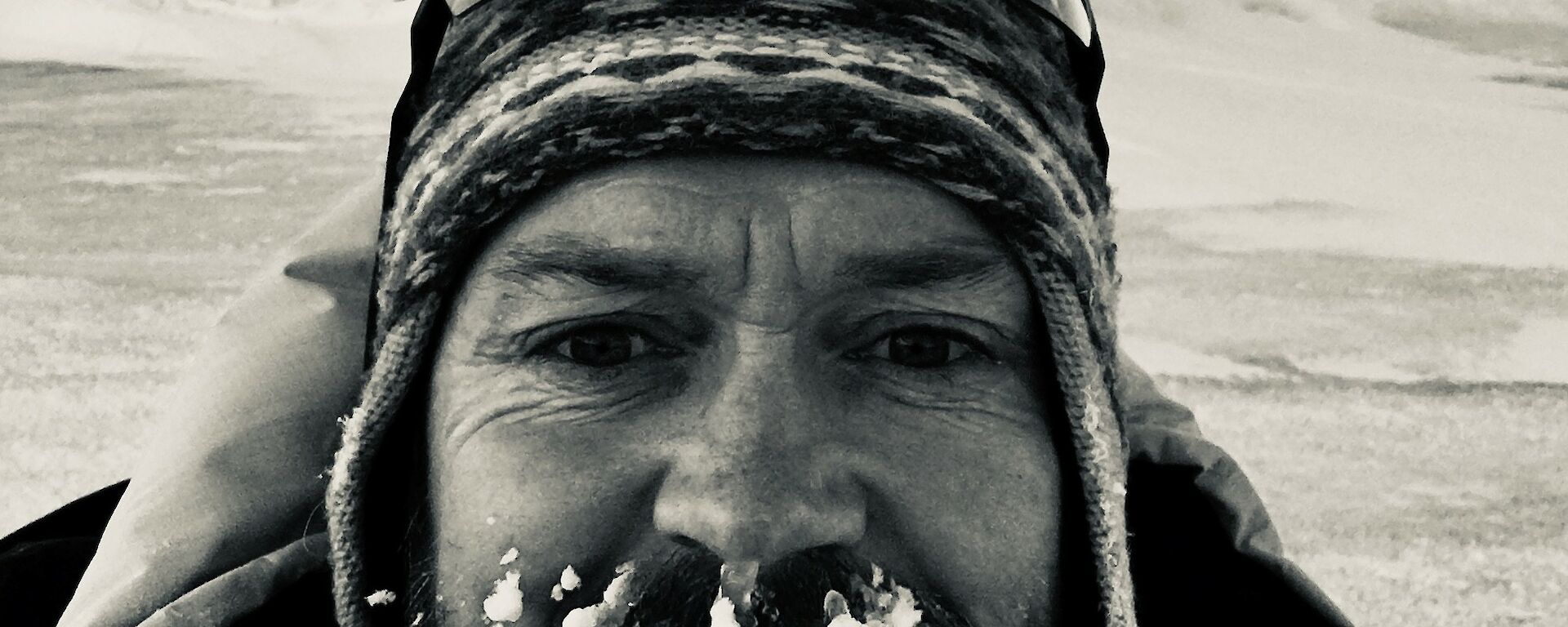 A man with frozen beard