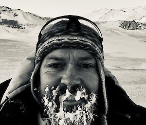 A man with frozen beard