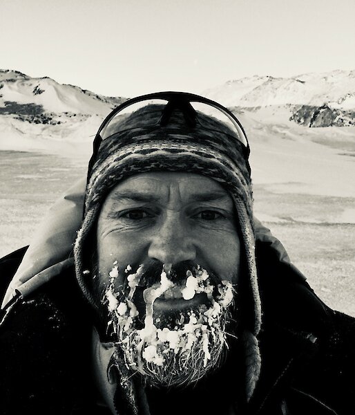 A man with frozen beard