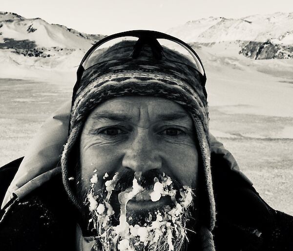 A man with frozen beard