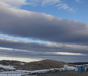 Roll style clouds over the science building at Casey