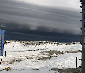 The lens shaped clouds are the result of the rotor wave over Casey