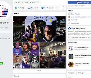 Facebook page information on the Relay for Life global award given to Casey recently