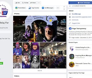 Facebook page information on the Relay for Life global award given to Casey recently