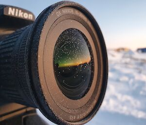 An iced up lens on a camera