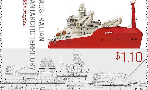 Design features of the ship illustrated on a $1.10 stamp.