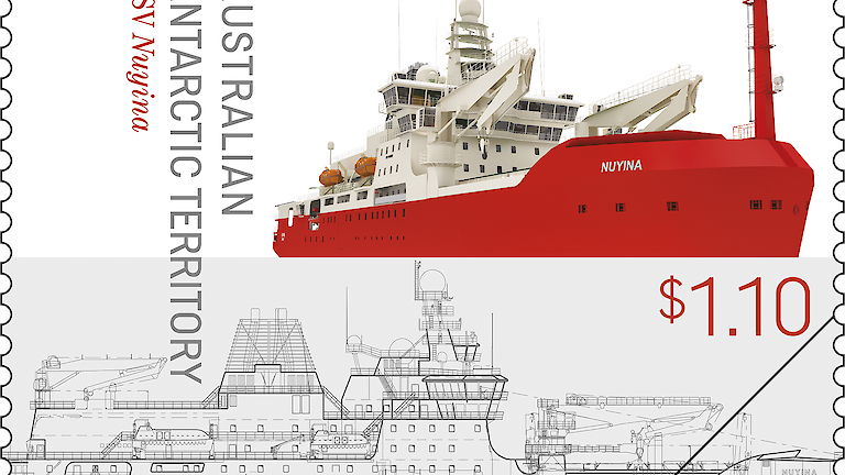 Design features of the ship illustrated on a $1.10 stamp.