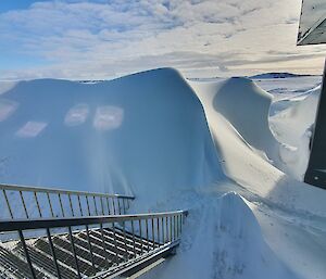 Snow covering stairs
