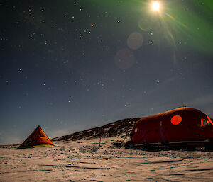 Campsite of a field hut and tent