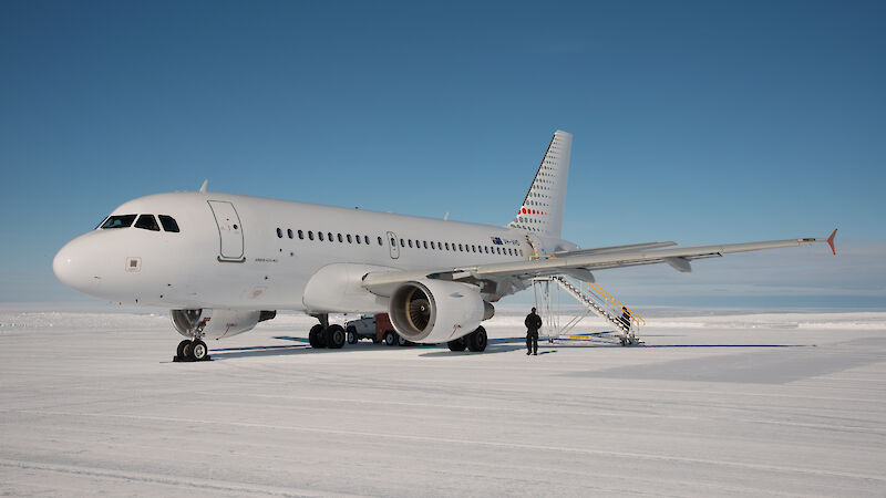 The A319 aircraft on the ice runway at Wilkins.