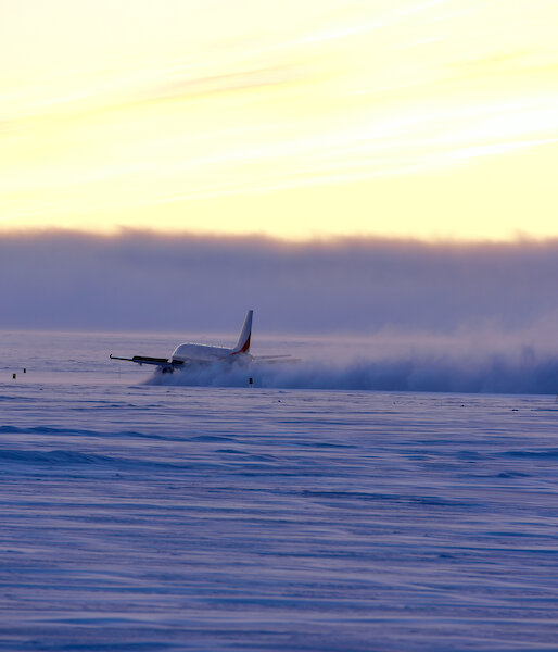 The A319 landing at Wilkins Runway in Antarctica.