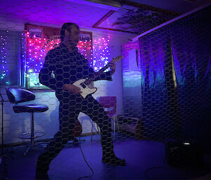 Man on electric guitar in rockstar stance