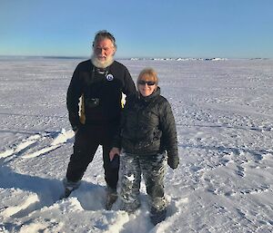 Hermann Schafellner and Ali Dean in deep snow on route from Browning hut to Casey station