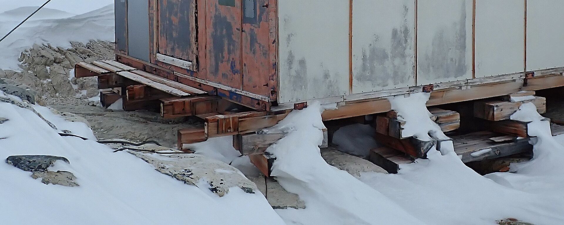 A closeup of the base of Wilkes hut near Casey station