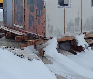 A closeup of the base of Wilkes hut near Casey station