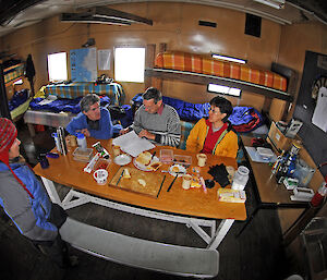 Fish-eye view of expeditioners at Wilkes station