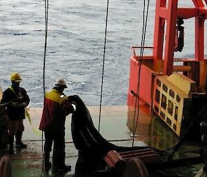 The big net comes aboard following the first regular trawl at the North West corner of the survey area