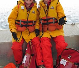 Kirrily Moore and Wendy on the barge heading to Casey