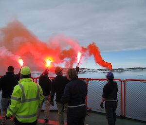 Flares at the stern of the Aurora Australis