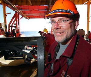 Benthic impacts project leader, Dr Andrew Constable, with the beam trawl